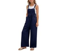 Mjjsk Overol de pierna ancha para niñas, informal, ligero, transpirable, suave, pantalones palazzo, para niños, overoles cómodos de verano con bolsillos, N-azul., 4-5 años
