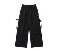 Mjjsk Pantalones cargo para niñas, de pierna ancha, elásticos, cintura alta, casuales, holgados, ligeros, de verano, para bailar, ropa de calle para niños, Negro, 11-12 años