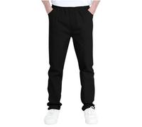 Mjjsk Pantalones Chino Escolares para Niños de Pierna Recta Pantalones Casuales Clásicos Lisos de Poner Cómodos con Cintura Elástica y Bolsillos, Negro, 12-13 años