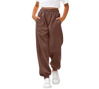Mjjsk Pantalones de chándal clásicos lisos para niñas, pantalones deportivos de polietileno, pantalones escolares informales, pantalones deportivos unisex, marrón, 13-14 años