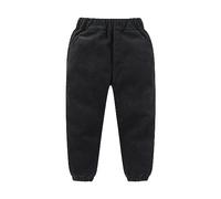Mjjsk Pantalones de pana para niños, con forro polar, pantalones cálidos para invierno, cintura elástica, casuales, cómodos, pantalones de correr, clásicos, lisos, Negro, 7-8 años
