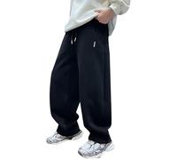 Mjjsk Pantalones deportivos de pierna ancha para niños, holgados, para correr, para la escuela, informales, deportivos, clásicos, lisos, ropa de calle, Y2-1-negro, 13-14 años