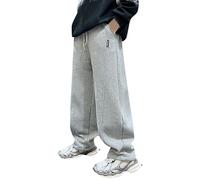 Mjjsk Pantalones deportivos de pierna ancha para niños, holgados, para correr, para la escuela, informales, deportivos, clásicos, lisos, ropa de calle, Y2-1-gris, 13-14 años