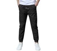 Mjjsk Pantalones deportivos para niños, cintura elástica, ajustados, ligeros, transpirables, informales, clásicos, suaves, con bolsillos, Negro, 13-14 años
