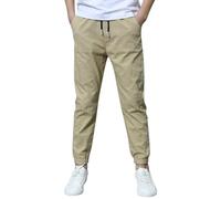 Mjjsk Pantalones deportivos para niños, cintura elástica, ajustados, ligeros, transpirables, informales, clásicos, suaves, con bolsillos, caqui, 13-14 años