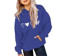 Mjjsk Sudadera con capucha para niñas, elegante diseño de corazones, sudadera con capucha para niños, casual, a la moda, suave, cómoda, ropa de calle de moda, azul oscuro, 12-13 años