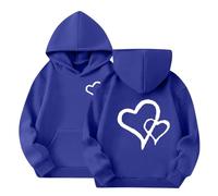 Mjjsk Sudadera con capucha para niñas, informal, con estampado de corazón, elegante, para la escuela, acogedora, suave, moderna, ropa de calle, azul oscuro, 12-13 años