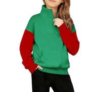 Mjjsk Sudadera con cremallera de un cuarto para niñas, diseño de retazos, bloques de color, informal, de manga larga, para otoño e invierno, #-Verde, 5-6 años