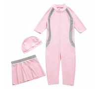 Mjjsk Trajes de baño para niñas, traje de baño de 1 pieza de manga corta, traje de baño musulmán modesto con gorra y falda, traje de baño de vacaciones en la playa, rosa, 2-3 años