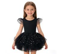 Mjjsk Vestido de ballet para niñas, vestido de ballet brillante, de malla, tutú con volantes, sin mangas, para verano, casual, fiesta, gimnasia, danza, Negro, 8-9 años