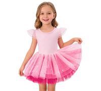 Mjjsk Vestido de ballet para niñas, vestido de ballet brillante, de malla, tutú con volantes, sin mangas, para verano, casual, fiesta, gimnasia, danza, C-rosa, 2-3 años