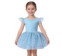 Mjjsk Vestido de ballet para niñas, vestido de ballet brillante, de malla, tutú con volantes, sin mangas, para verano, casual, fiesta, gimnasia, danza, azul, 2-3 años