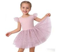 Mjjsk Vestido de ballet para niñas, vestido de ballet brillante, de malla, tutú con volantes, sin mangas, para verano, casual, fiesta, gimnasia, danza, rosa, 4-5 años