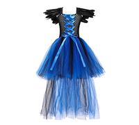 Mjjsk Vestido de fiesta para niñas, disfraz de bruja, Halloween, princesa, tul, gótico, cosplay, vacaciones, carnaval, cumpleaños, concurso, azul, 4-5 Años