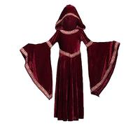 Mjjsk Vestido de Halloween para niñas, vestido medieval de bruja, vampiro, elegante, vestido largo para fiestas renacentistas, vestido retro gótico de terciopelo, rosso, 8-10 años