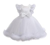 Mjjsk Vestido de princesa para niñas, con lazo de tul, para fiesta de cumpleaños, formal, vestido de graduación, boda, dama de honor, concurso, manga con volantes, lindos vestidos, blanco, 4-5 años