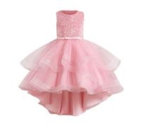 Mjjsk Vestido de princesa para niñas, vestido de tul de encaje para desfile, vestido de fiesta de cumpleaños, boda, dama de honor, vacaciones, vestido de graduación, Y1-1-rosa, 3-4 años