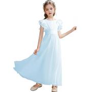 Mjjsk Vestido de verano con mangas con volantes, elegante, acampanado, vestido de fiesta, boda, dama de honor, graduación, vestido de niña de flores, vestido largo bohemio con vuelo, L-azul., 9-10