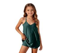 Mjjsk Vestido de verano para niñas con pantalones cortos, sin mangas, para tenis, golf, entrenamiento, mini vestido para niños, cuello en V, tirantes delgados, atlético, casual, vestido de verano