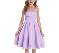Mjjsk Vestido de verano para niñas, sin mangas, acampanado, casual, para fiesta, con tirantes delgados, escalonado, vestido festivo para la playa, Morado (, 11 años