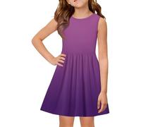 Mjjsk Vestido de verano para niñas, sin mangas, casual, acampanado, cuello redondo, elegante, para playa, acampanado, cómodo y suave, B-5-morado, 2-3 años