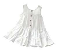 Mjjsk Vestido de verano para niñas, sin mangas, fruncido, acampanado, casual, playa, vacaciones, ligero, suave, cómodo, blanco, 2-3 años