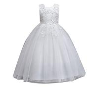 Mjjsk Vestido floral para niña, vestido de dama de honor, fiesta de boda, cumpleaños, graduación, vestido largo de tul, vestido formal de noche, Y1-1-blanco, 2-3 años