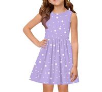 Mjjsk Vestidos de verano para niñas, casual, sin mangas, acampanado, cuello redondo, elegante, para vacaciones, patinadora, vestido ligero, A-2-morado, 12-13 años