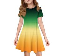 Mjjsk Vestidos de verano para niñas, estilo casual, de manga corta, cuello redondo, acampanado, elegante, para vacaciones, patinadora, playa, fiesta, verano, A-3-verde, 2-3 años