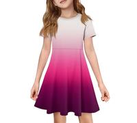 Mjjsk Vestidos de verano para niñas, estilo casual, de manga corta, cuello redondo, acampanado, elegante, para vacaciones, patinadora, playa, fiesta, verano, A-2-rosa, 12-13 años