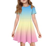 Mjjsk Vestidos de verano para niñas, estilo casual, de manga corta, cuello redondo, acampanado, elegante, para vacaciones, patinadora, playa, fiesta, verano, A-2-azul, 2-3 años