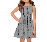 Mjjsk Vestidos de verano para niñas, sin mangas, casual, acampanado, cuello redondo, elegante, para playa, acampanado, ligero, gris, 2-3 años