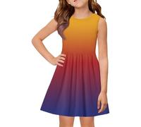 Mjjsk Vestidos de verano para niñas, sin mangas, casual, acampanado, cuello redondo, elegante, para vacaciones, patinadora, vestido ligero, Y1-2-naranja, 3-4 años