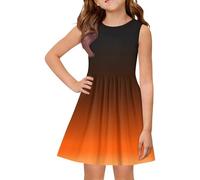 Mjjsk Vestidos de verano para niñas, sin mangas, casual, acampanado, cuello redondo, vestido de moda para niños, vestido ligero para playa, patinadora, marrón, 9-10 años