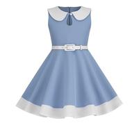 Mjjsk Vestidos para niñas de los años 50, vintage, sin mangas, acampanado, vestido de fiesta, retro, vacaciones, princesa, vestido de graduación, lindo vestido de verano para niños, A21, azul, 9-10