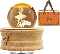 MJKOPEE Caja de Música con Bola de Cristal 3D,Caja de Músic con Bailarina Giratoria 360°, Caja de Música de Madera con Luz,Caja Musical Regalo para Niños,Mujeres,Amigos para Cumpleaños Navidad