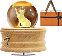 MJKOPEE Caja de Música con Bola de Cristal 3D,Caja de Músic con Gato y Mariposa Giratoria 360°, Caja de Música de Madera con Luz,Caja Musical Regalo para Niños,Mujeres,Amigos para Cumpleaños Navidad