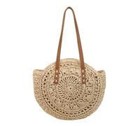 MJLOMJ Bolsa redonda de paja para mujer, elegante bolsa de hombro tejida de rafia para vacaciones de verano y viajes de vacaciones, blanco crema, 43*42*3cm