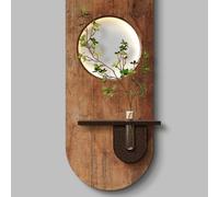 MJMLUCK Arte Mural 3D en Piedra Arenisca con luz LED, Escultura Decorativa de Pared LED con Plantas Artificiales, jarrón de Cristal, Escultura de Arte Moderno para Sala de Estar y Dormitorio (Nogal