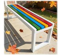 MJMLUCK Banco de Exterior de Acero con Madera Maciza para jardín, Bancos de Parque de 1,0 m, 1,2 m, 1,5 m y 1,8 m, sin Respaldo, para Patio, Muebles de Porche para 2 Personas, Asiento para césped, p