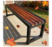 MJMLUCK Banco de Exterior de Acero con Madera Maciza para jardín, Bancos de Parque de 1,0 m, 1,2 m, 1,5 m y 1,8 m, sin Respaldo, para Patio, Muebles de Porche para 2 Personas, Asiento para césped, p