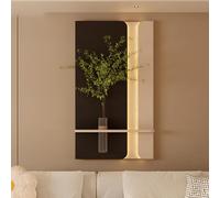 MJMLUCK Decoración de Pared 3D Vision con luz LED, Pintura Creativa en Arenisca, Escultura de Pared con jarrón y Planta Artificial, para Salas de Estar y pasillos (Negro 70 * 120cm/27.5 * 47.2in)