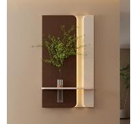 MJMLUCK Decoración de Pared 3D Vision con luz LED, Pintura Creativa en Arenisca, Escultura de Pared con jarrón y Planta Artificial, para Salas de Estar y pasillos (marrón, 70 x 120 cm / 27,5 x 47,2