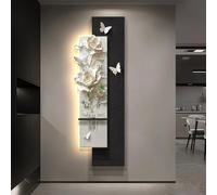 MJMLUCK Decoración de Pared en Arenisca 3D Vision con luz LED, Pintura Decorativa Moderna con jarrón y vegetación Artificial, Escultura artística Adecuada para Sala de Estar y Dormitorio (Negro 1 50