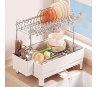 MJMLUCK Escurridor de Platos de Acero Inoxidable para Colocar sobre el Fregadero, con desagüe retráctil y Giratorio, Organizador de Fregadero de Cocina con Soporte para Palillos, escurridor de Plato