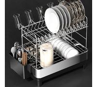 MJMLUCK Escurridor de Platos de Acero Inoxidable para Colocar sobre el Fregadero, con desagüe retráctil y Giratorio, Organizador de Fregadero de Cocina con Soporte para Palillos, escurridor de Plato