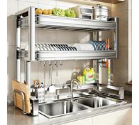 MJMLUCK Escurridor de Platos para Colocar sobre el Fregadero, Estante Multifuncional de Acero Inoxidable 304, escurridor Que Ahorra Espacio para la Cocina, para Platos, Vasos y Cubiertos (Doble Capa