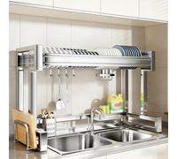 MJMLUCK Escurridor de Platos para Colocar sobre el Fregadero, Estante Multifuncional de Acero Inoxidable 304, escurridor Que Ahorra Espacio para la Cocina, para Platos, Vasos y Cubiertos (una Sola c