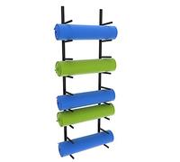 MJMLUCK Estante de almacenamiento para esterilla de yoga, cesta organizadora de pared de acero resistente, soporte vertical de espuma con accesorios de montaje, estante de almacenamiento negro, 18,5 x