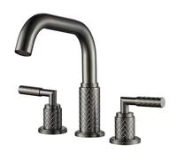 MJMLUCK Grifos de Lavabo de latón Antiguo, Grifo de baño Dorado Cepillado, Grifo de Cascada Negro de 3 Orificios para Agua Caliente y fría (Gris Antiguo A)